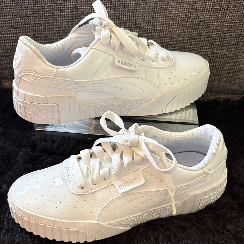 Puma All-White Platform Lace-Up Sneakers